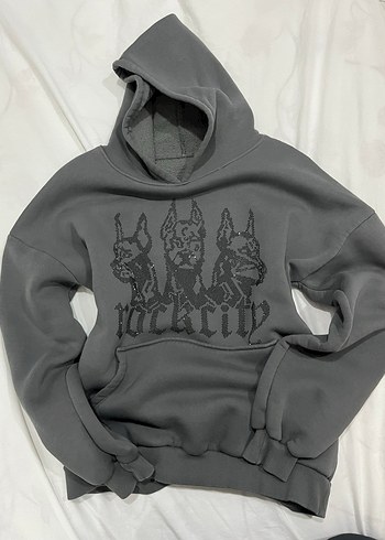 Gri Kapüşonlu Rock City Sweatshirt