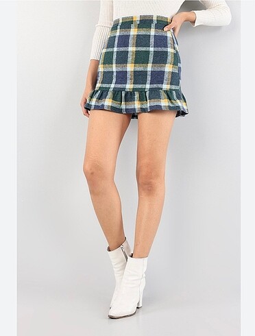 Zara pileli ekoseli etek