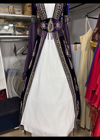 Bindallı Mor Nakışlı Uzun Kaftan Elbise - Görsel 2