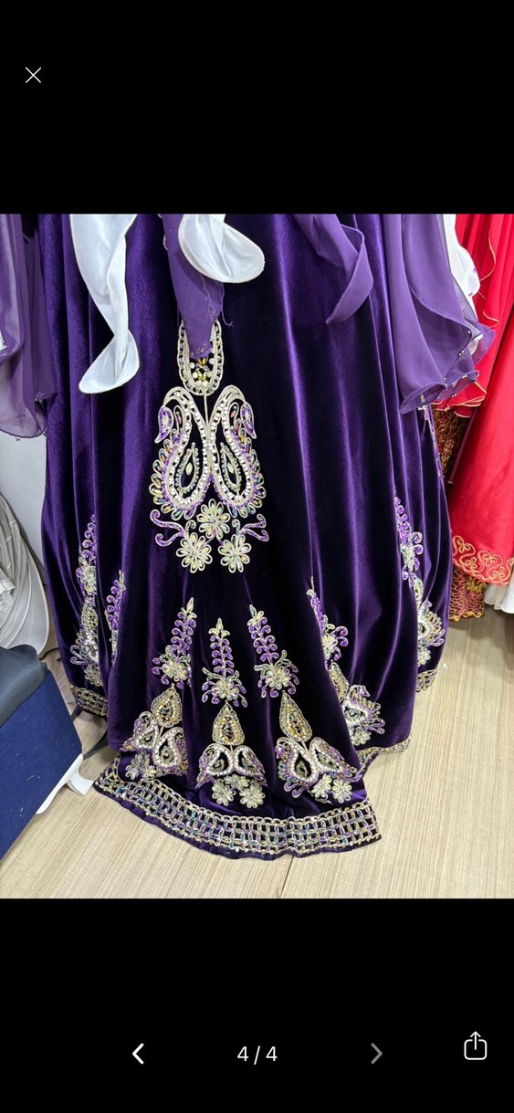 Bindallı Mor Nakışlı Uzun Kaftan Elbise - Görsel 4