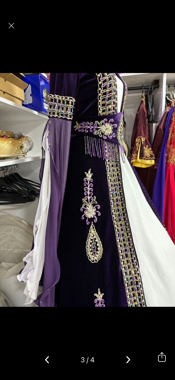 Bindallı Mor Nakışlı Uzun Kaftan Elbise - Görsel 3