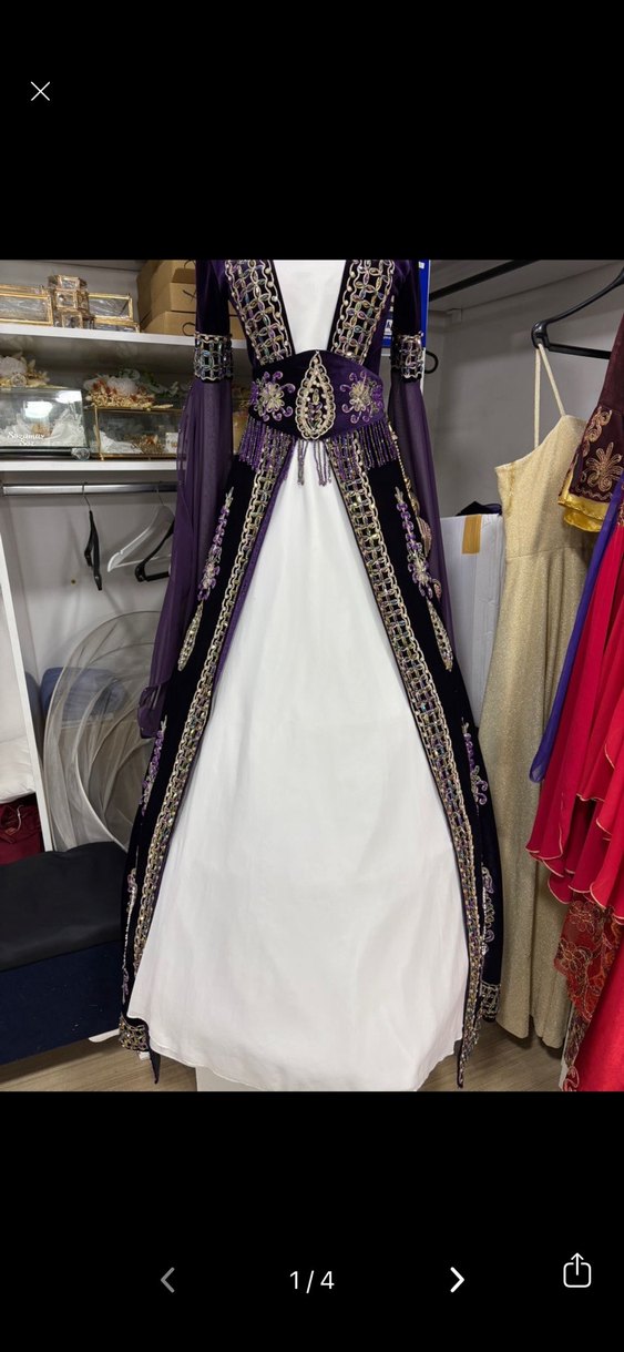 Bindallı Mor Nakışlı Uzun Kaftan Elbise - Görsel 2