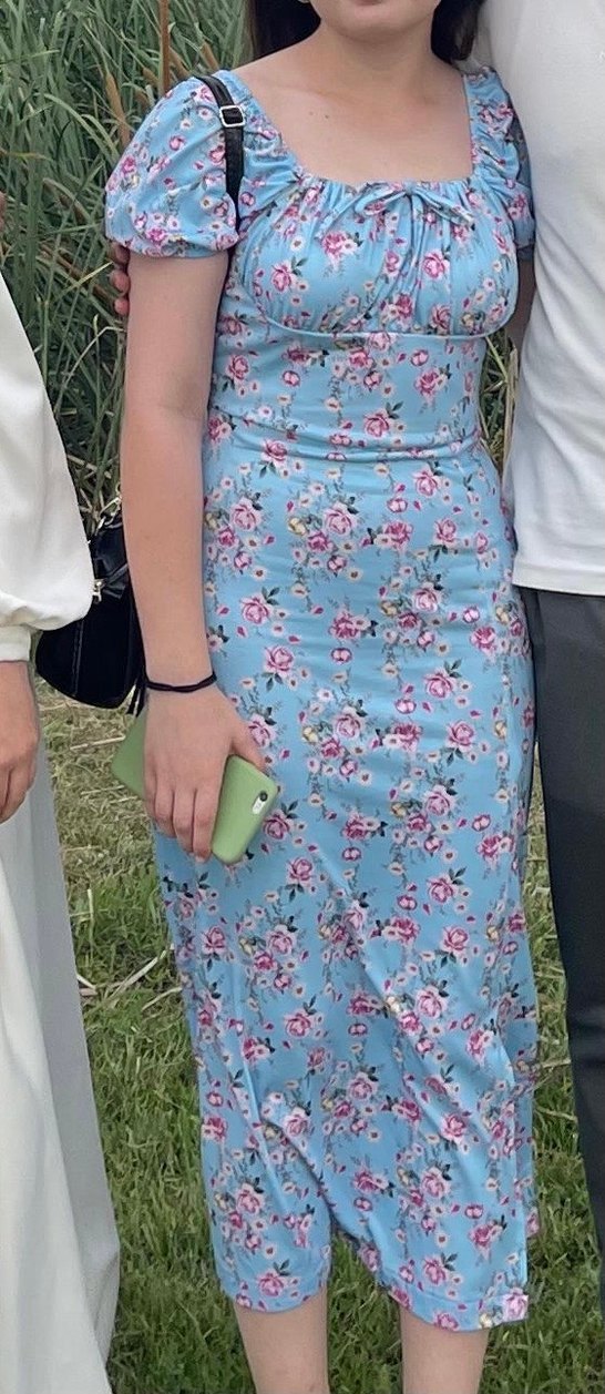 Mavi Çiçekli Bohem Midi Elbise - Görsel 2