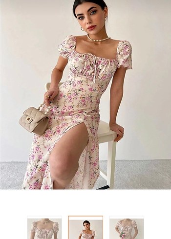 Pembe Çiçekli Uzun Bohem Elbise - Görsel 2