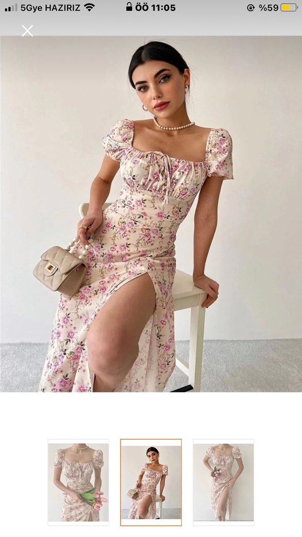 Pembe Çiçekli Uzun Bohem Elbise - Görsel 2