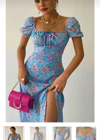 Pembe Çiçekli Bohem Uzun Elbise - Görsel 2