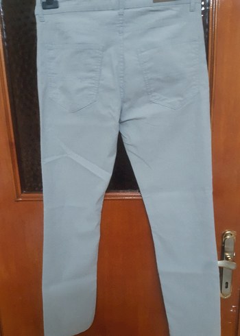 Erkek Bej Denim Kemerli Kumaş Pantolon - Görsel 4