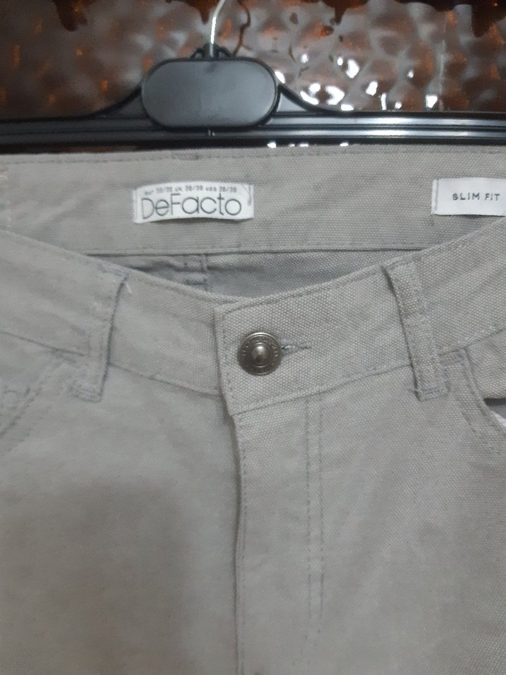 Erkek Bej Denim Kemerli Kumaş Pantolon - Görsel 2