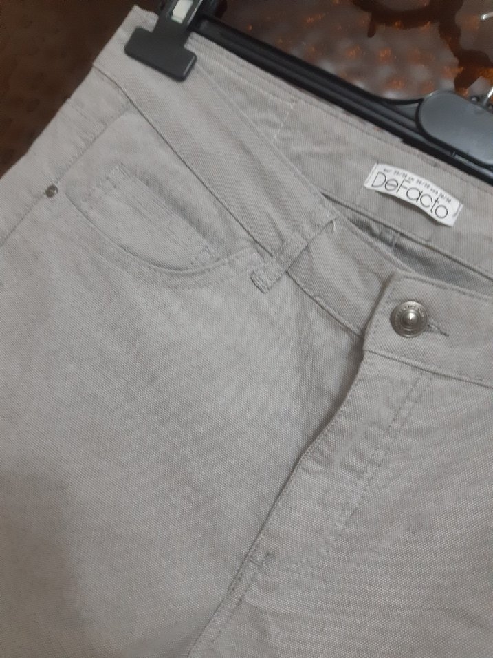 Erkek Bej Denim Kemerli Kumaş Pantolon - Görsel 3