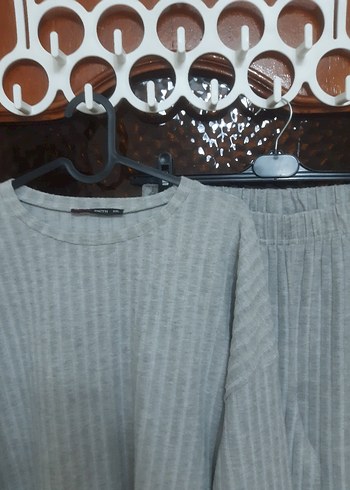 Gri Uzun Kollu Pliseli Kadın kazak Takım - Görsel 2