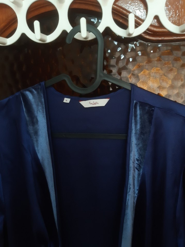 Parlak Mavi Uzun Kadın Sabahlık Saten - Görsel 2