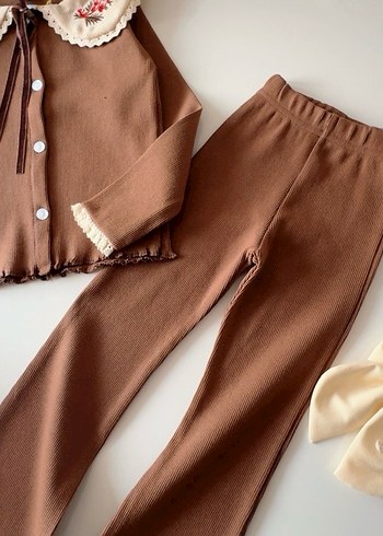 bebe yaka nakışlı kız çocuk takım - Görsel 2