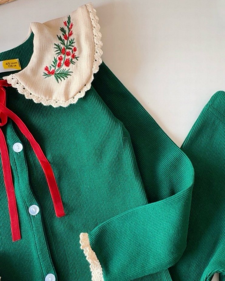 bebe yaka nakışlı kız çocuk takım - Görsel 2