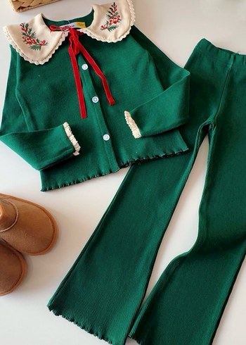 bebe yaka nakışlı kız çocuk takım - Görsel 3