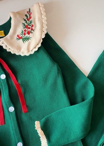 bebe yaka nakışlı kız çocuk takım - Görsel 2