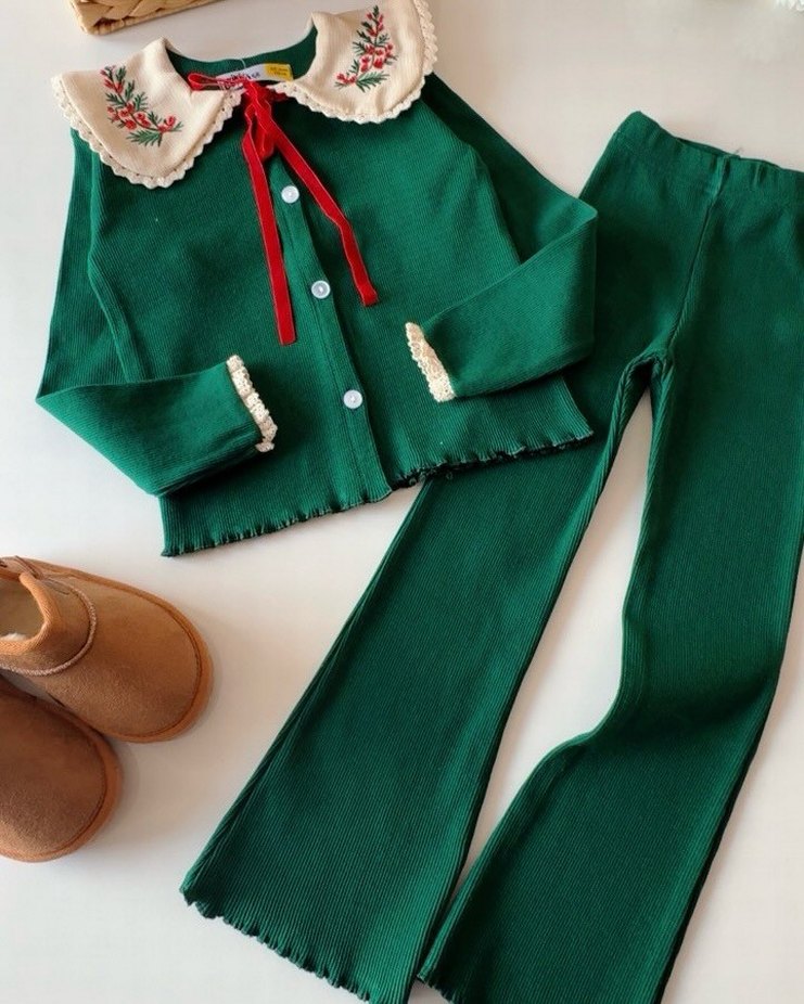 bebe yaka nakışlı kız çocuk takım - Görsel 3