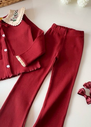 Bordo Nakışlı Uzun Kollu Bebek Kız Takımı - Görsel 2