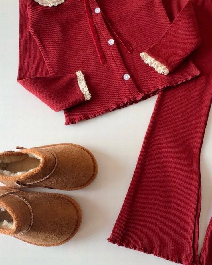 Bordo Nakışlı Uzun Kollu Bebek Kız Takımı - Görsel 4