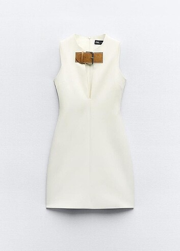 universal Beden Zara orjinal kayışlı elbise kırık beyaz 