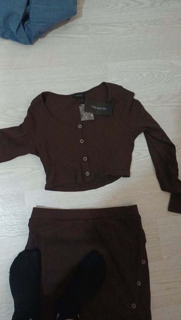 Düğmeli Kahverengi ikili takım - Görsel 3