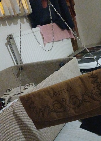 Nakışlı Zincir Detaylı Bej Kadın Clutch Çanta - Görsel 2