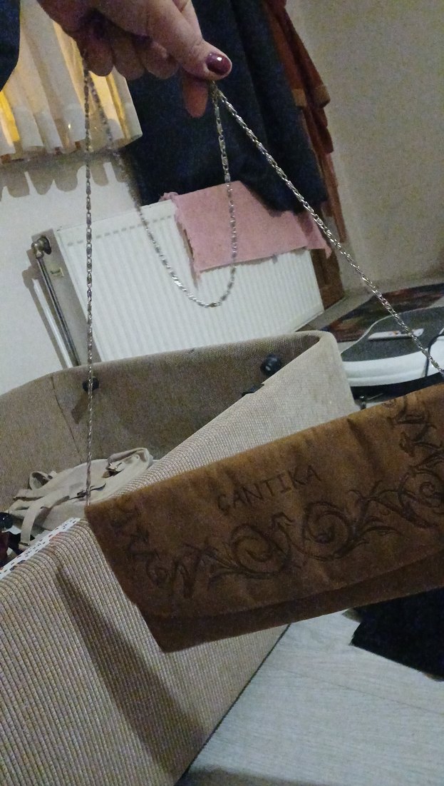 Nakışlı Zincir Detaylı Bej Kadın Clutch Çanta - Görsel 2