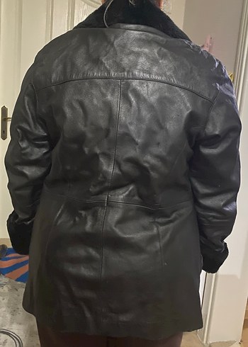 Kürklü Siyah Deri Biker Ceket - Görsel 2