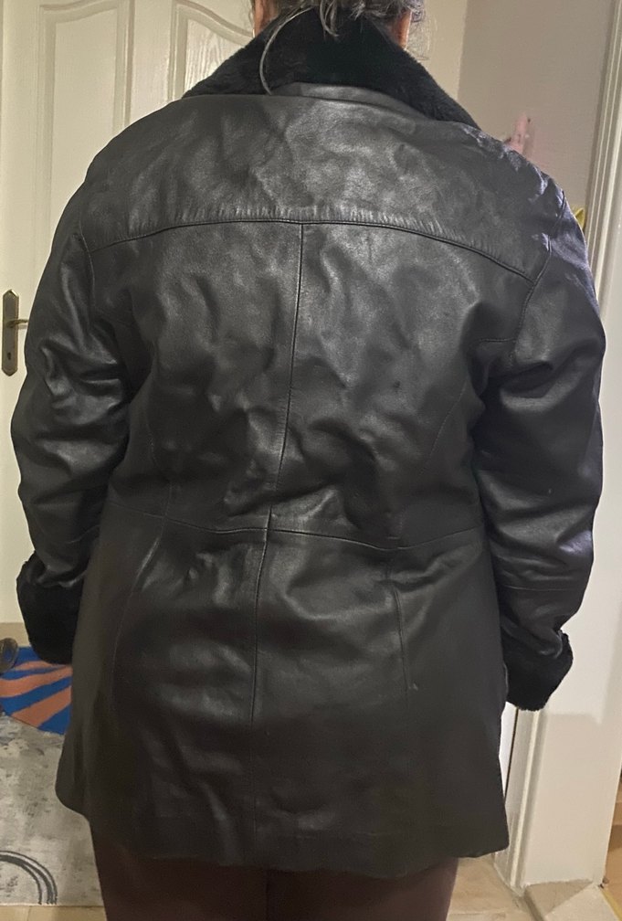 Kürklü Siyah Deri Biker Ceket - Görsel 2