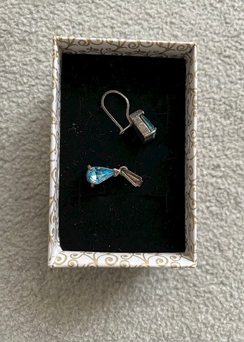 Turkuaz Mini Payetli Vintage Küpe - Görsel 2