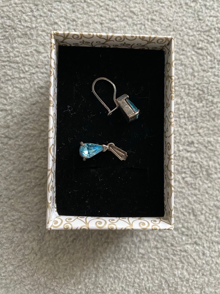 Turkuaz Mini Payetli Vintage Küpe - Görsel 2