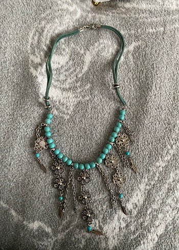 Turkuaz Boncuklu Bohem Kadın kolye - Görsel 2