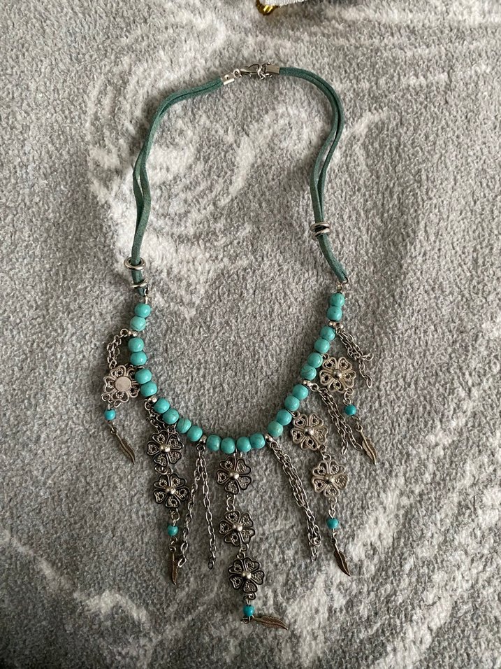 Turkuaz Boncuklu Bohem Kadın kolye - Görsel 2
