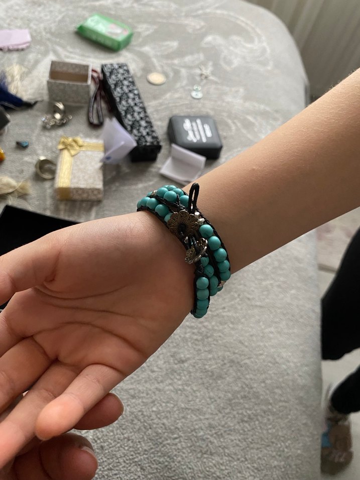 Turkuaz Boncuklu Bohem Bileklik - Görsel 2