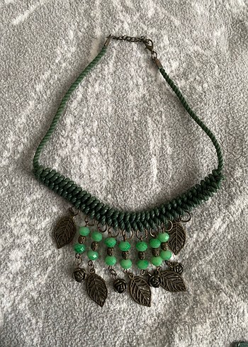 Uzun Yeşil Boncuklu Bohem Kolye - Görsel 3