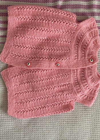 Beyaz Nakışlı Örgü Kız Bebek Patik yelek - Görsel 3