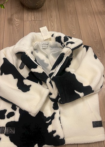 m Beden Sokak Stili Zebra Desenli Beyaz Kadın Ceket