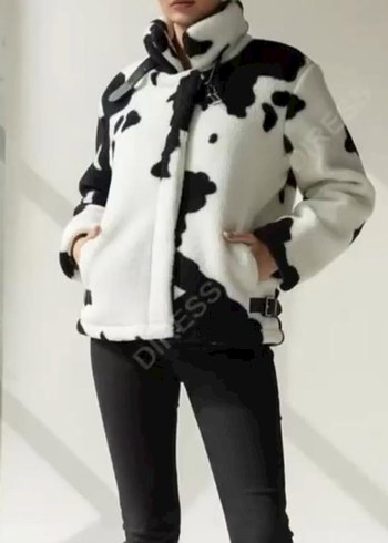 Bershka Kırmızı-Beyaz Peluş Kadın Ceket