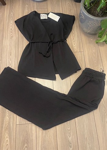 Siyah Kemerli Mini Keten Kadın Pantolon - Görsel 5