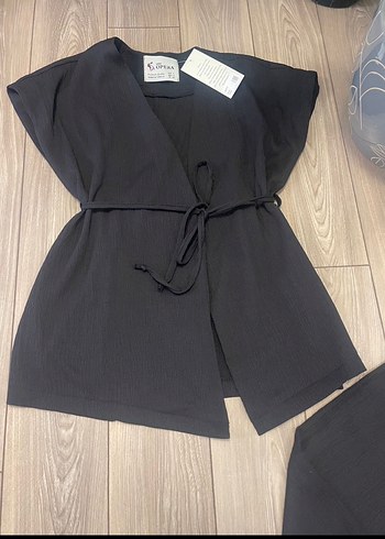 Siyah Kemerli Mini Keten Kadın Pantolon - Görsel 4