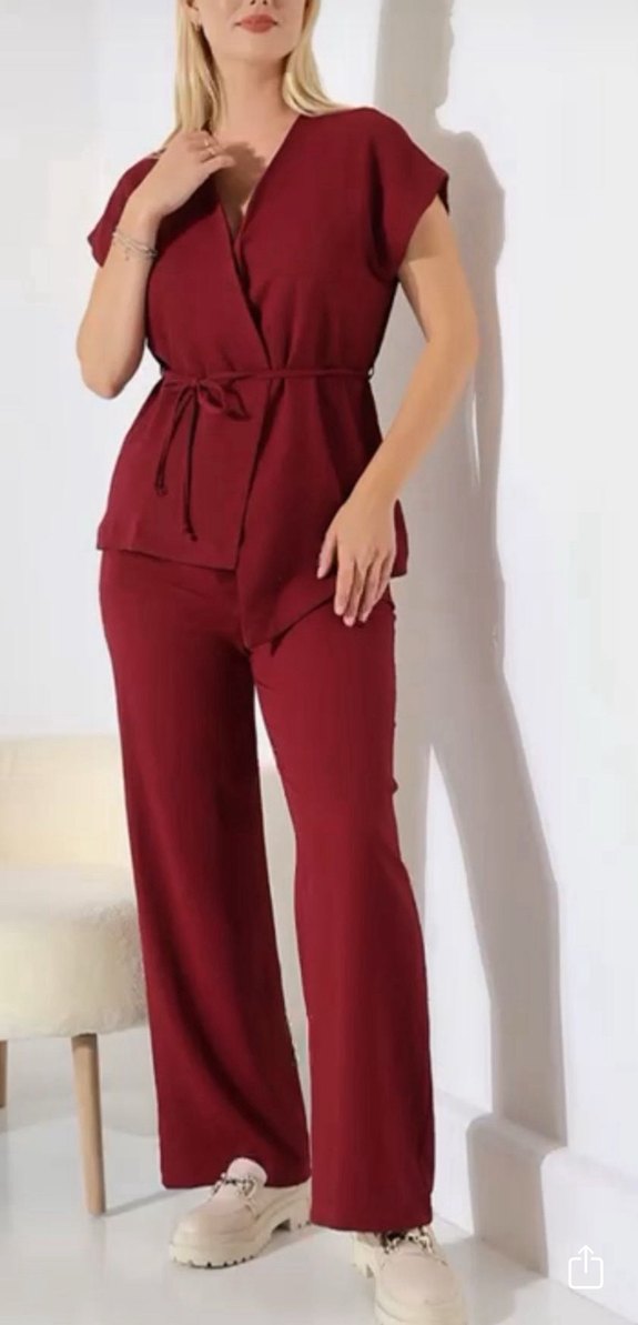 Siyah Kemerli Mini Keten Kadın Pantolon - Görsel 3