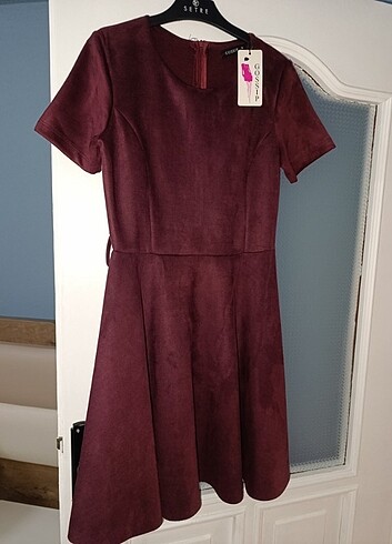 Bordo nubuk elbise 