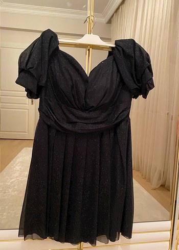 xxl Beden siyah Renk Siyah Drapeli Mini V Yaka Abiye Elbise