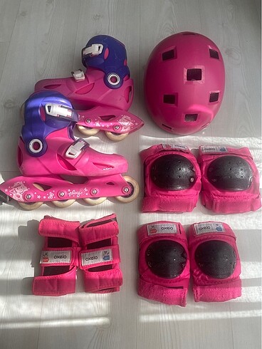 decatlon kız çocuk pembe paten kask koruma seti