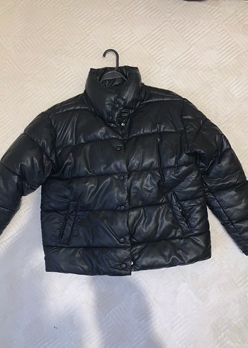 Düğmeli Siyah Deri Kadın Ceket - Görsel 2