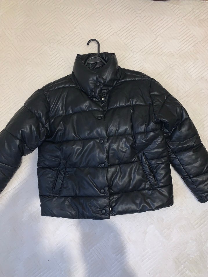 Düğmeli Siyah Deri Kadın Ceket - Görsel 2