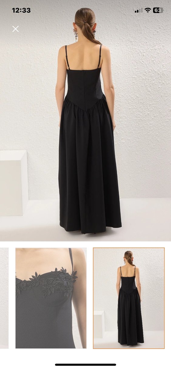 Siyah Drapeli Uzun Straplez Kadın Elbise - Görsel 3