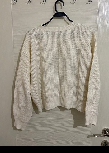 Beyaz Örgü Kadın Uzun Kollu Kazak - Görsel 2