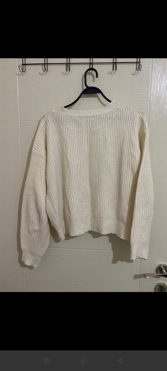 Beyaz Örgü Kadın Uzun Kollu Kazak - Görsel 2