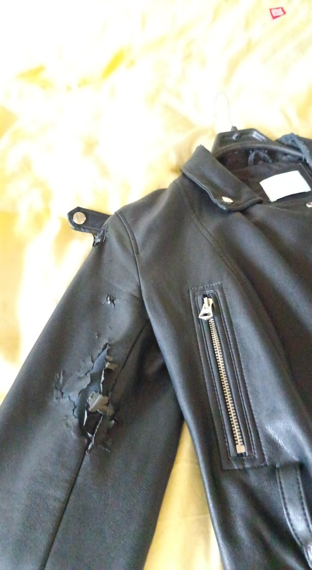 BERSHKA Kadın Siyah Deri Biker Ceket - Görsel 5