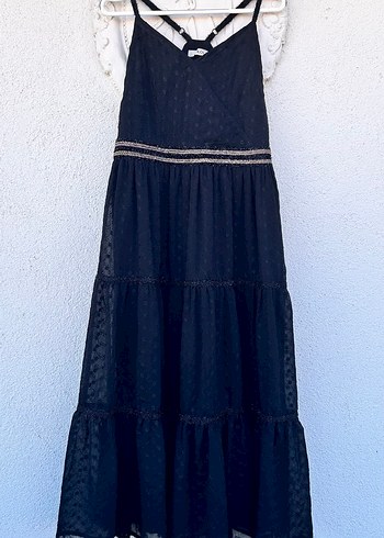 Siyah V Yaka Uzun Kadın Elbise - Görsel 2